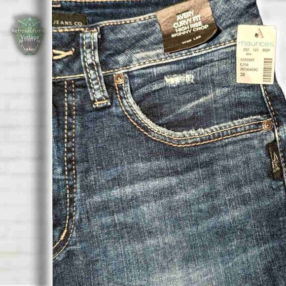 Silver Jeans Co Avery Curvy Fit High Rise Skinny Crop Indigo Denim Power Stretch - Picture 6 of 8